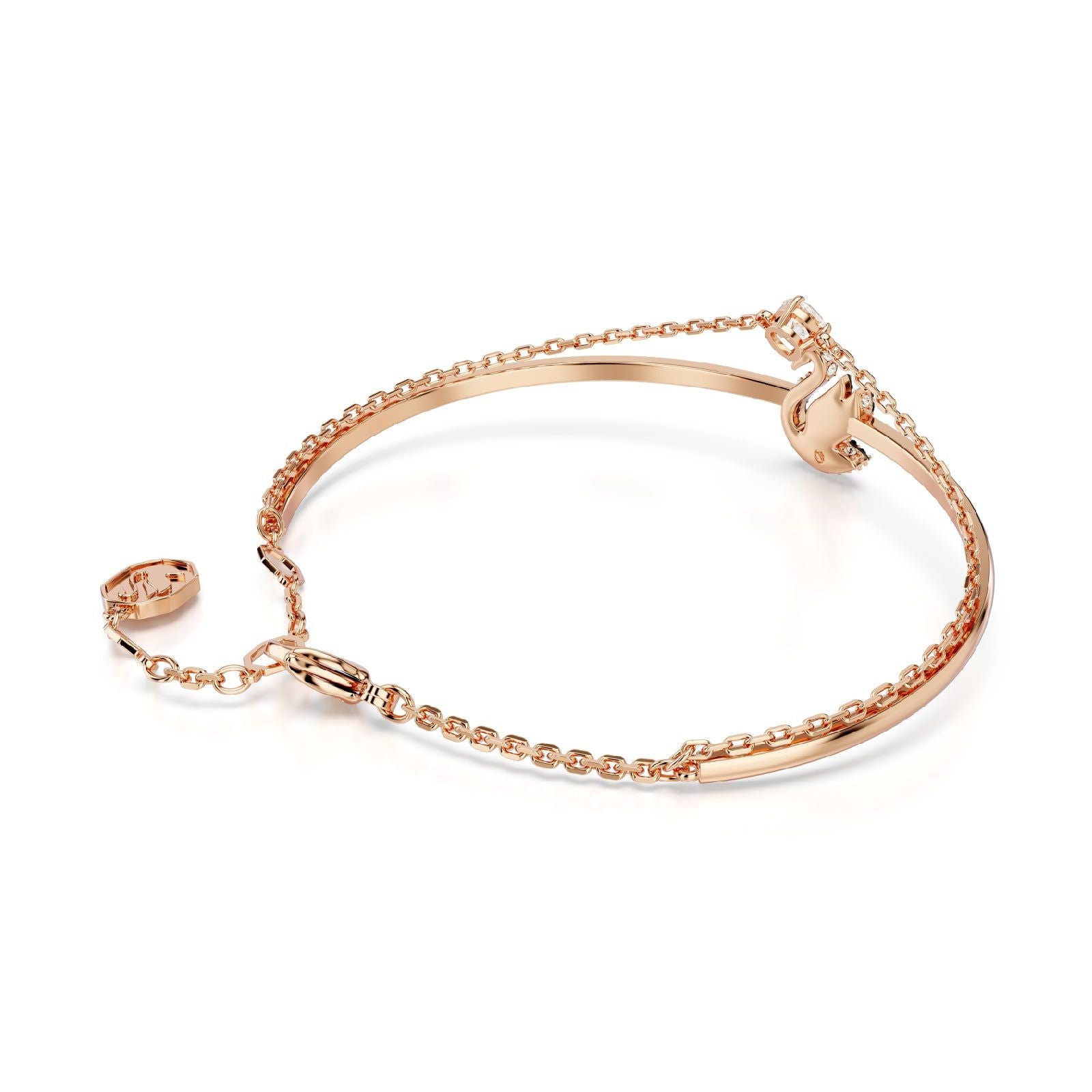 Bracciale donna Swarovski Swan placcata oro rosa con cigno cristalli neri e bianco 5678048-3