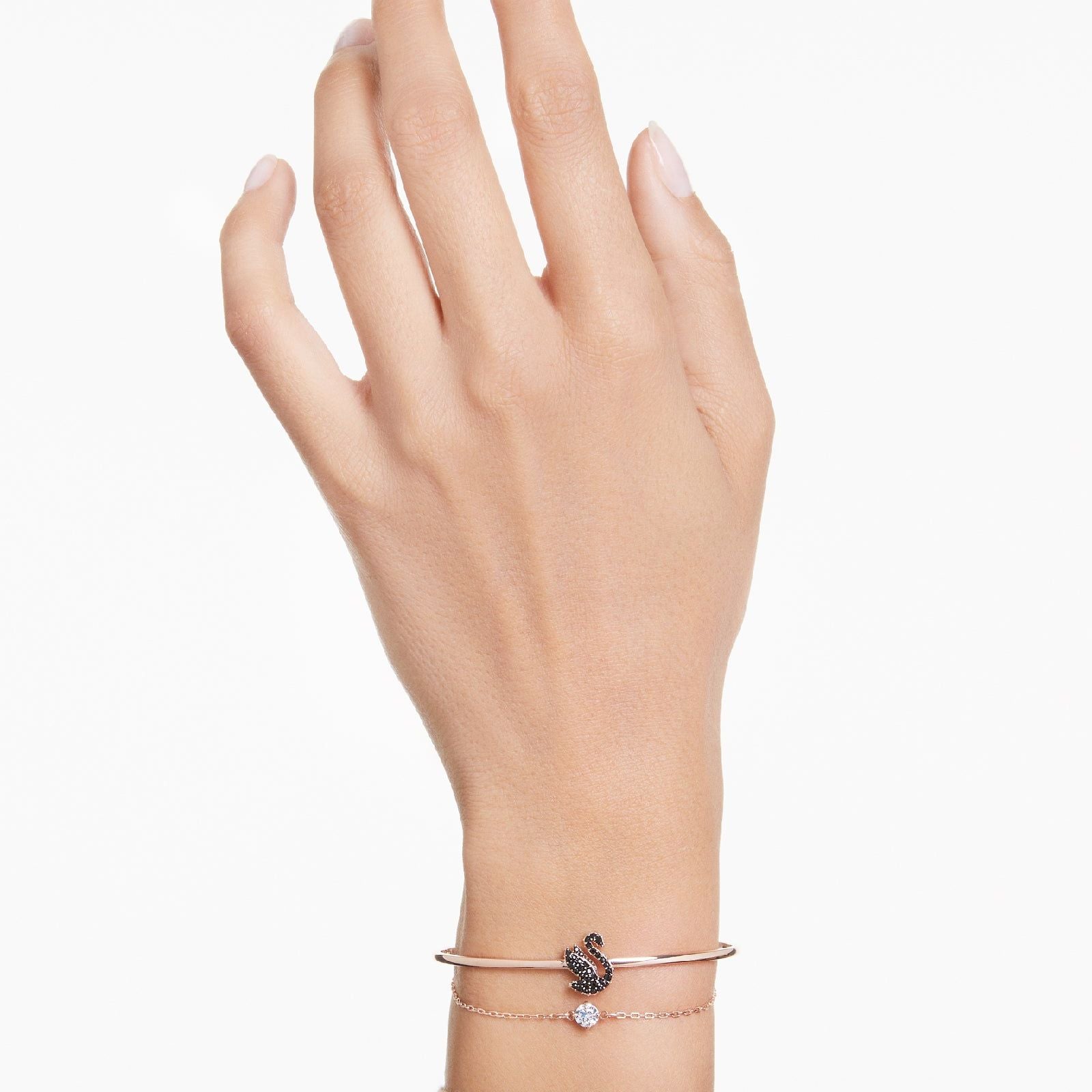 Bracciale donna Swarovski Swan placcata oro rosa con cigno cristalli neri e bianco 5678048-5