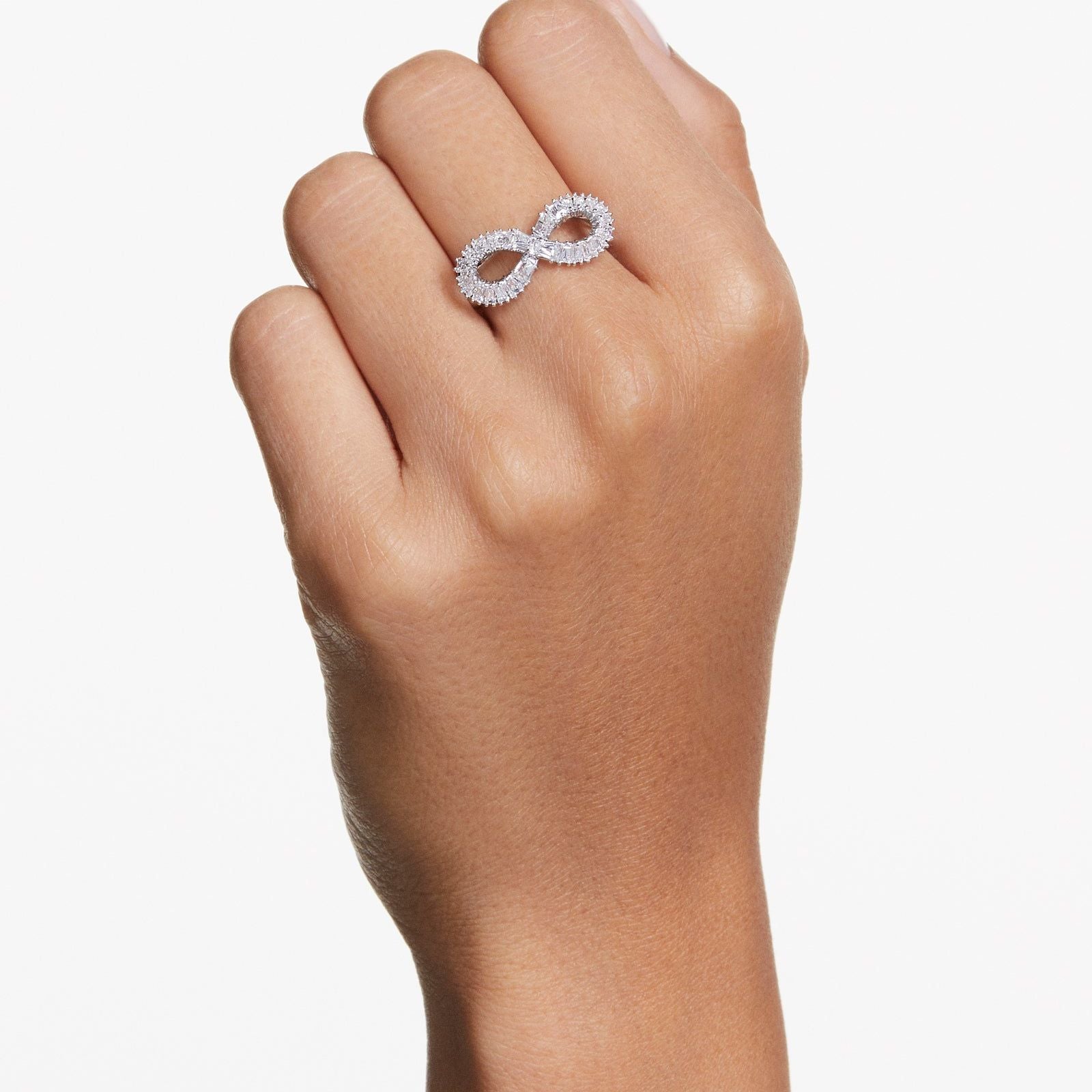 Anello donna Swarovski Hyperbola rodiato con infinito di cristalli 5679694-4