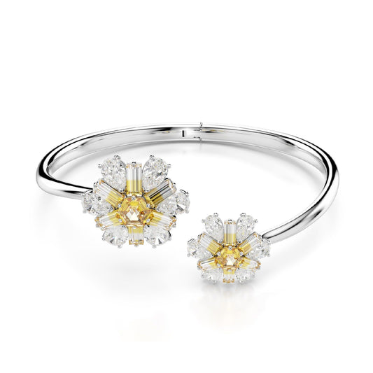 Bracciale donna Swarovski Idyllia argento e oro con due fiori di cristalli 5679937-1