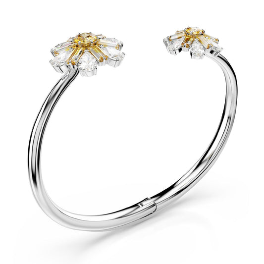 Bracciale donna Swarovski Idyllia argento e oro con due fiori di cristalli 5679937-2