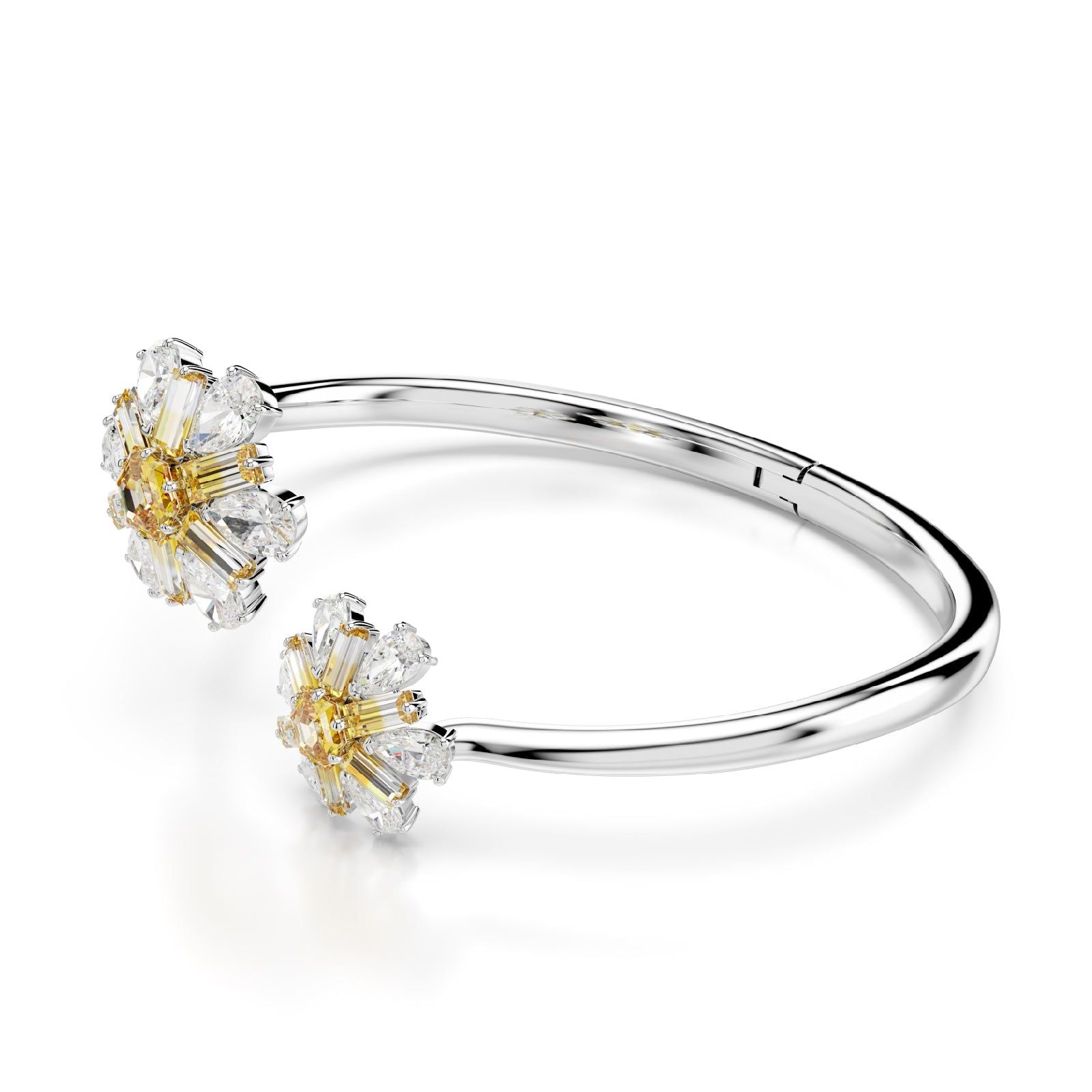 Bracciale donna Swarovski Idyllia argento e oro con due fiori di cristalli 5679937-3