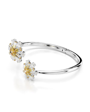 Bracciale rigido aperto da donna Swarovski Idyllia in lega di metalli rodiata e dorata con due fiori di cristalli 5679937