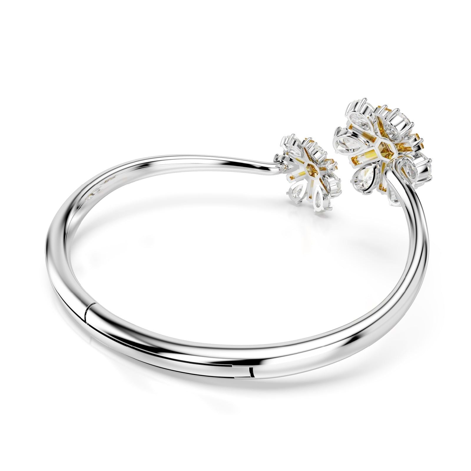 Bracciale donna Swarovski Idyllia argento e oro con due fiori di cristalli 5679937-4