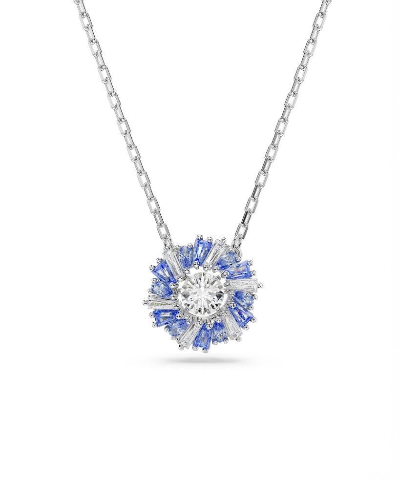 Collana con pendente da donna Swarovski Idyllia in lega di metalli rodiata con fiore di cristalli blu 5680013