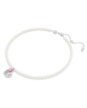 Collana girocollo da donna Swarovski Idyllia in lega di metalli rodiata con conchiglia di cristalli bianchi e rosa e filo di perle 5680297