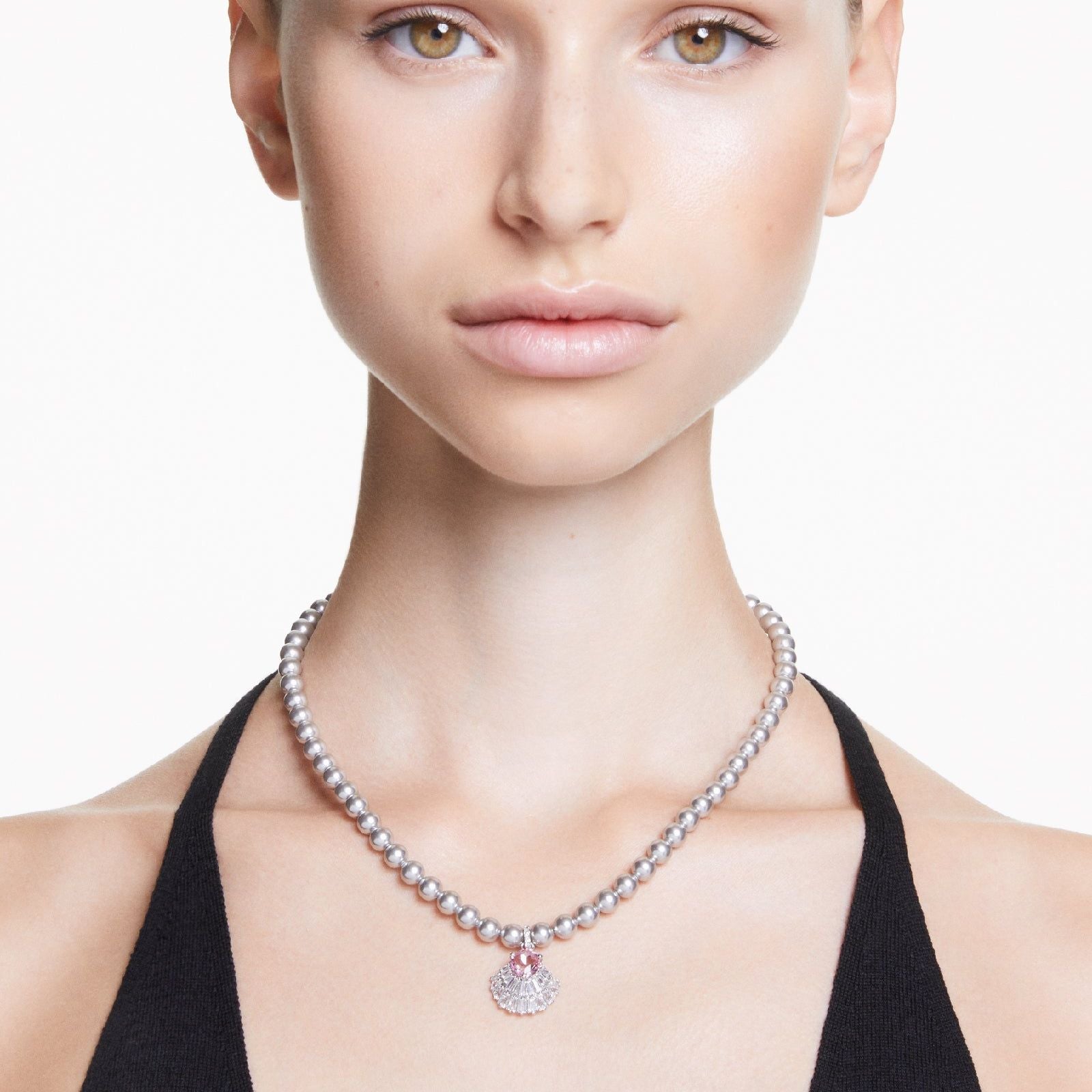 Collana donna Swarovski Idyllia lega metalli conchiglia cristalli rosa e perle 5680297-4