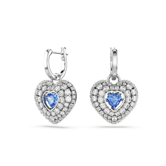 Orecchini donna Swarovski Hyperbola rodiati a cuore con cristalli bianchi e blu 5680392-1
