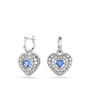 Orecchini pendenti da donna Swarovski Hyperbola in lega di metalli rodiata a forma di cuore con pavé di cristalli bianchi e blu 5680392
