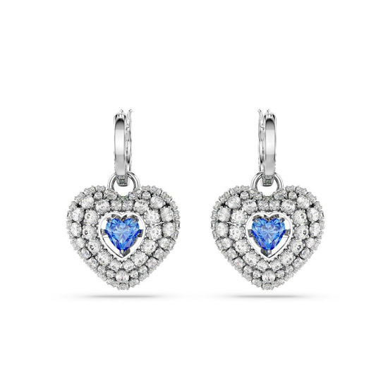 Orecchini donna Swarovski Hyperbola rodiati a cuore con cristalli bianchi e blu 5680392-2