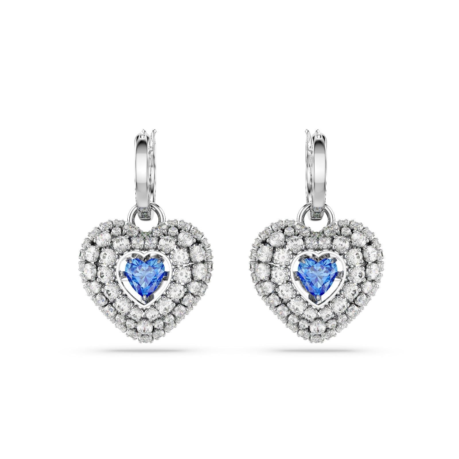 Orecchini donna Swarovski Hyperbola rodiati a cuore con cristalli bianchi e blu 5680392-2