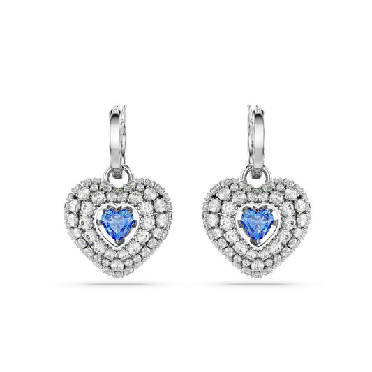 Orecchini donna Swarovski Hyperbola rodiati a cuore con cristalli bianchi e blu 5680392-2