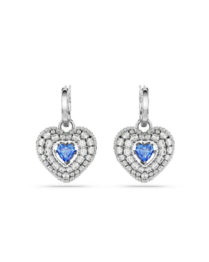Orecchini pendenti da donna Swarovski Hyperbola in lega di metalli rodiata a forma di cuore con pavé di cristalli bianchi e blu 5680392