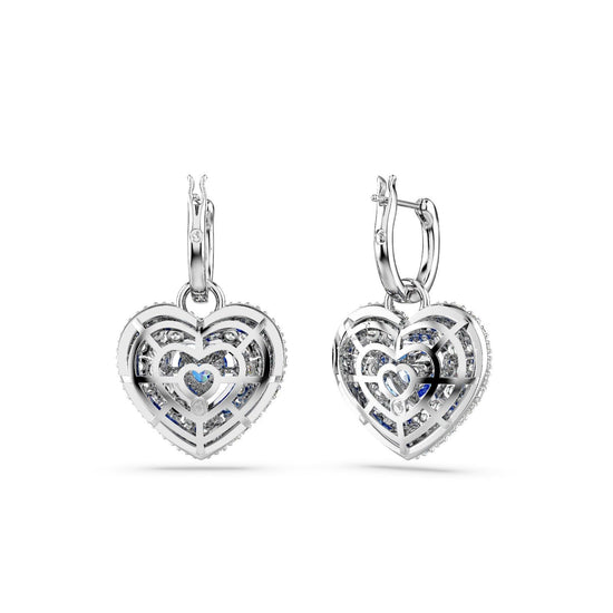 Orecchini donna Swarovski Hyperbola rodiati a cuore con cristalli bianchi e blu 5680392-3