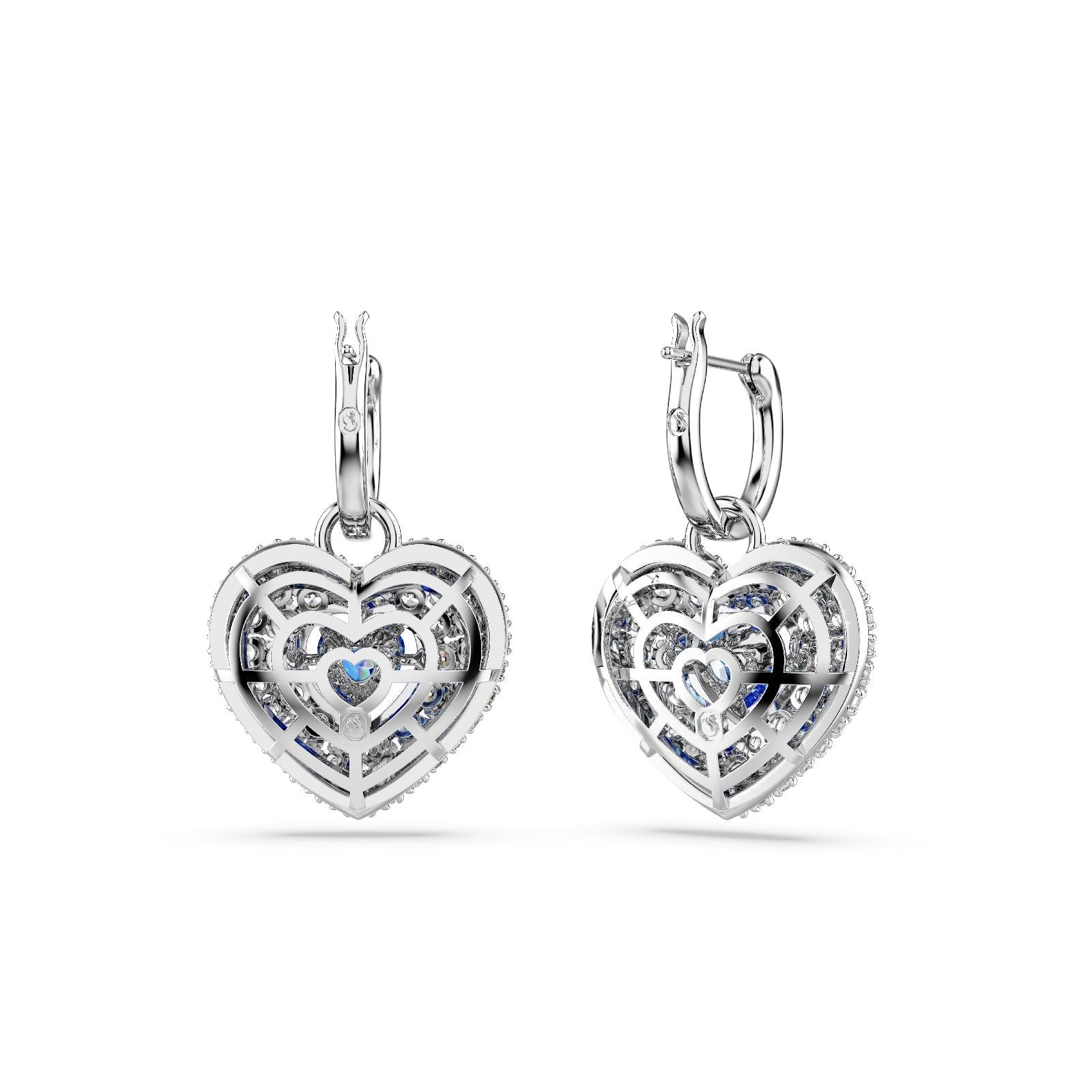 Orecchini donna Swarovski Hyperbola rodiati a cuore con cristalli bianchi e blu 5680392-3