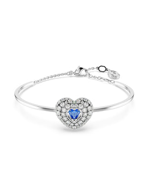 Bracciale rigido da donna Swarovski Hyperbola in lega di metalli rodiata con un cuore con pavé di cristalli e cristallo blu 5680393