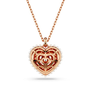 Collana girocollo da donna Swarovski Hyperbola placcata oro rosa con ciondolo a cuore con pavé di cristalli e piccole perle 5680402