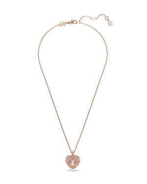 Collana girocollo da donna Swarovski Hyperbola placcata oro rosa con ciondolo a cuore con pavé di cristalli e piccole perle 5680402