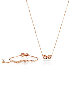 Set collana e bracciale da donna Swarovski Hyperbola placcati oro rosa con un ciondolo passante a forma di infinito con cristalli 5682483