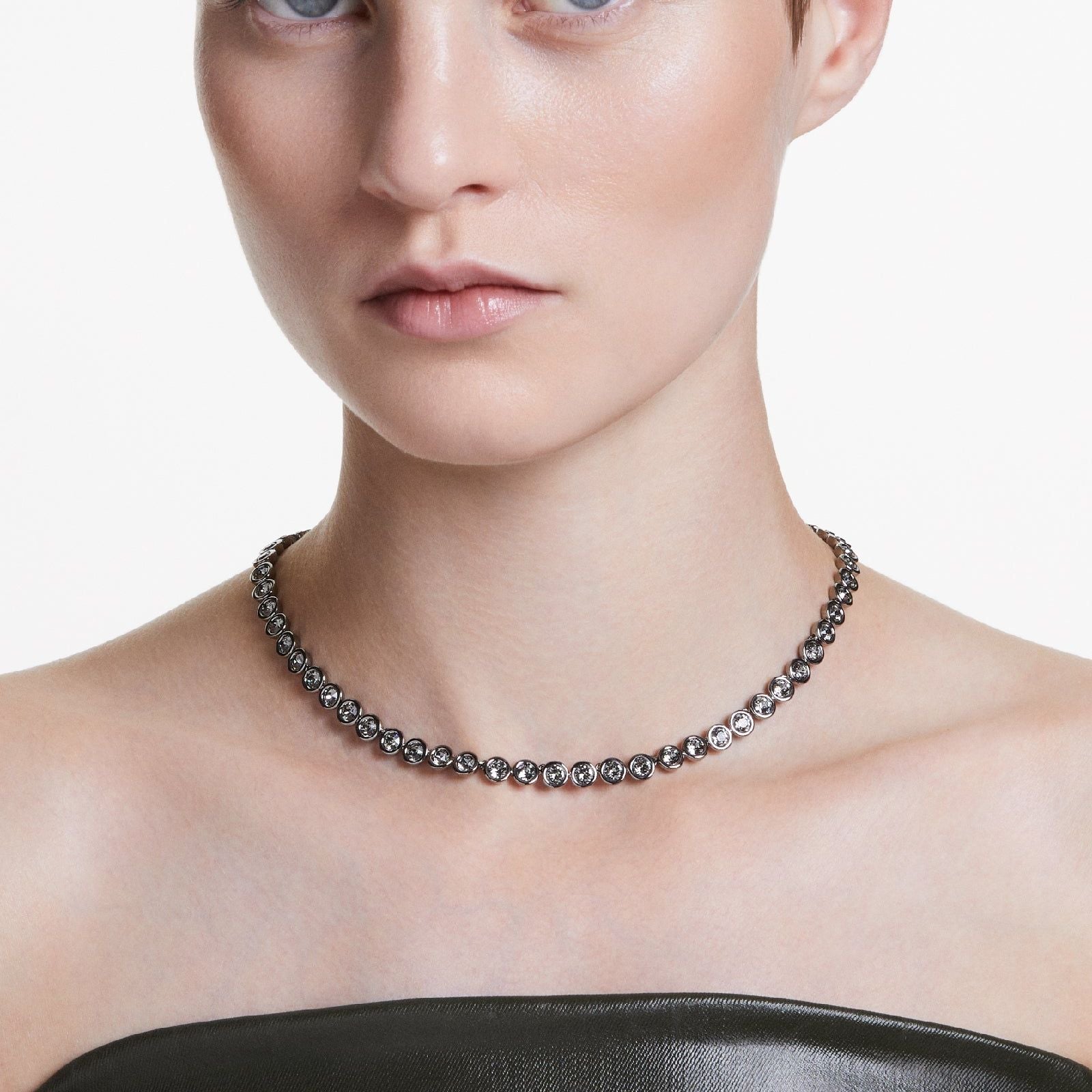 Collana tennis donna Swarovski Imber placcato rutenio con cristalli neri 5682593-4