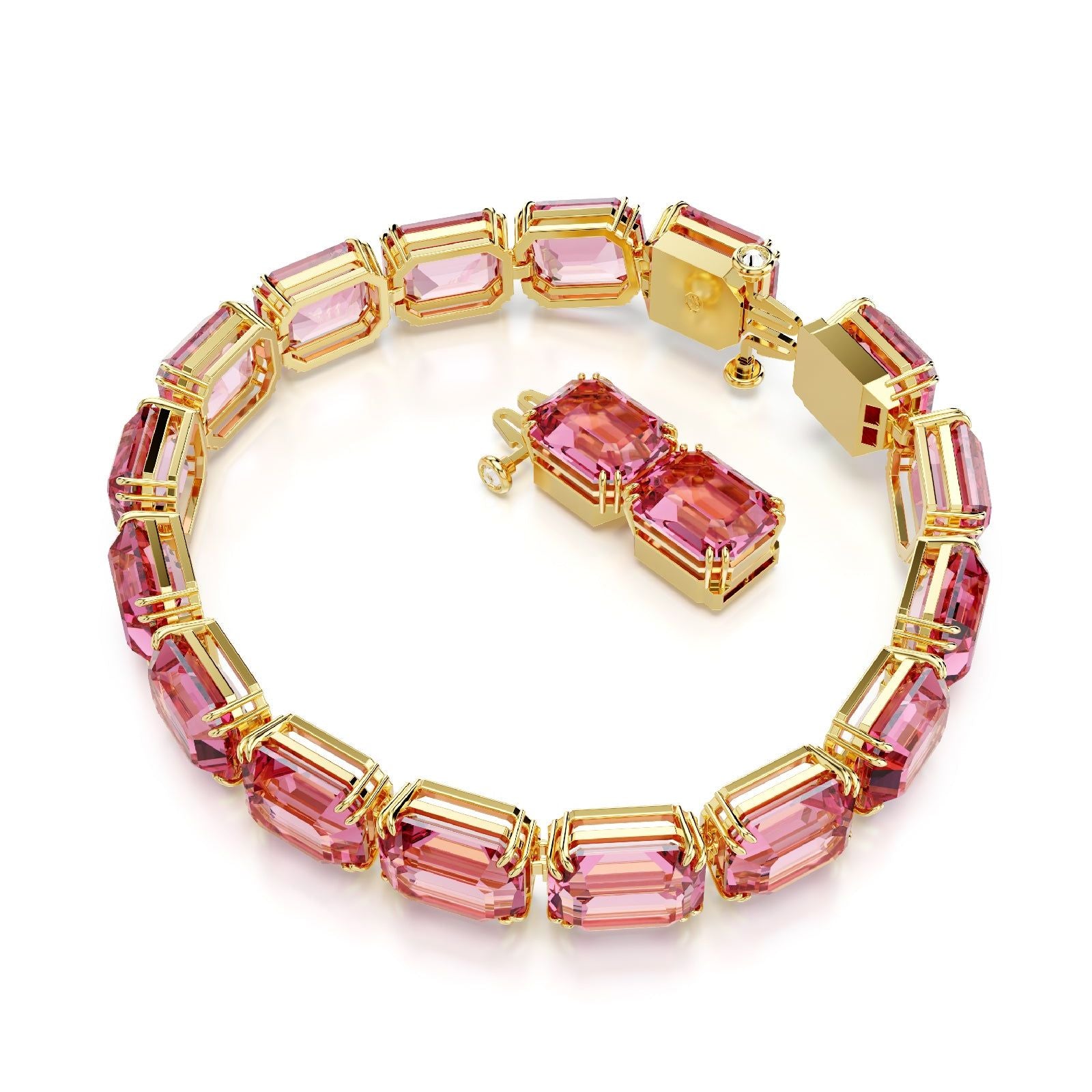 Bracciale tennis donna Swarovski Millenia placcati oro con cristalli rosa 5683428-2