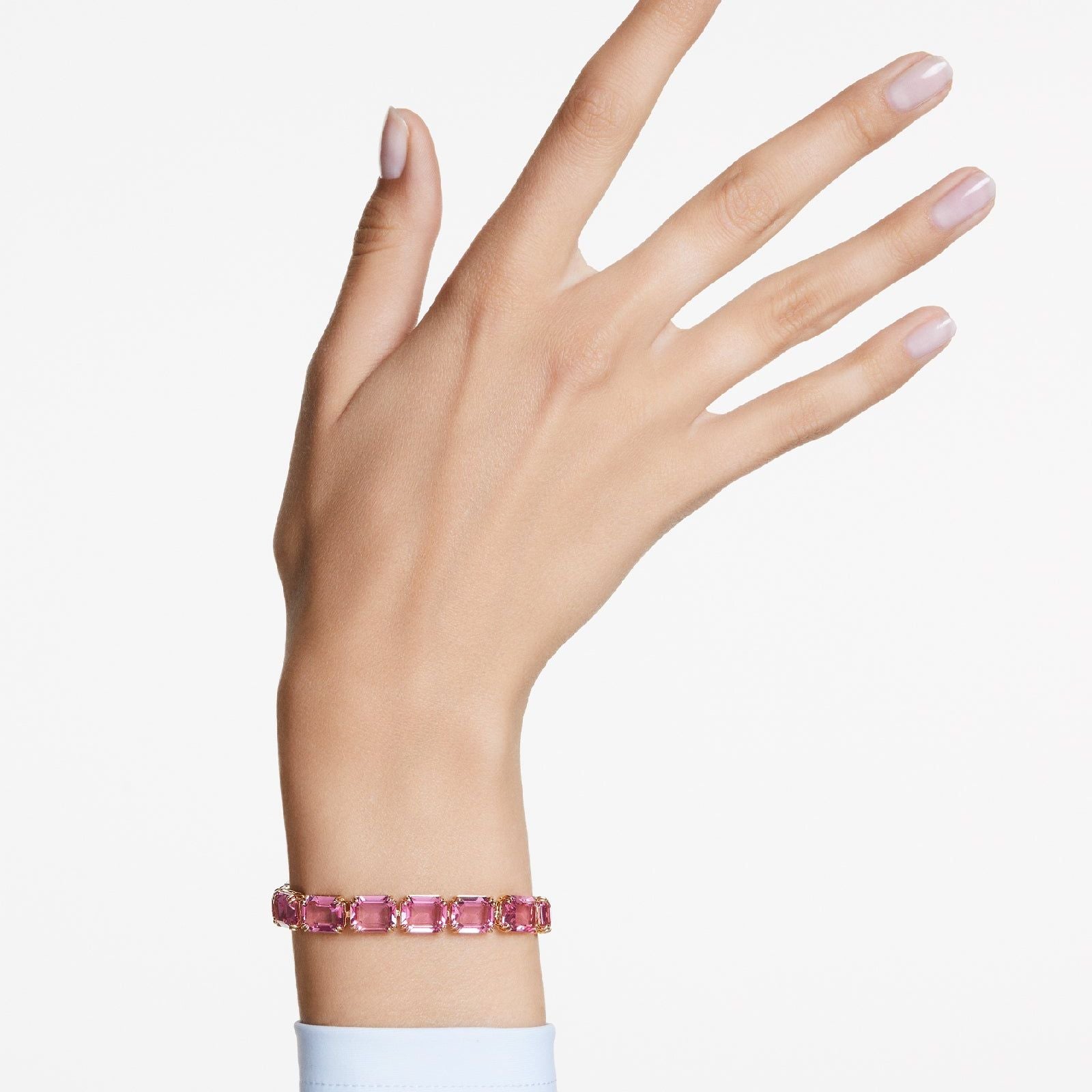 Bracciale tennis donna Swarovski Millenia placcati oro con cristalli rosa 5683428-4