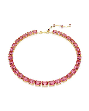 Collana tennis da donna Swarovski Millenia placcati oro con cristalli ottogonali rosa con montatura a griffe 5683429