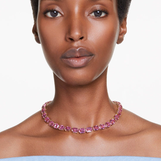 Collana tennis donna Swarovski Millenia placcati oro con cristalli rosa 5683429-4