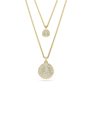 Collana da donna Swarovski Meteora placcato oro con due catene e due ciondoli tondi con pavé di cristalli 5683442