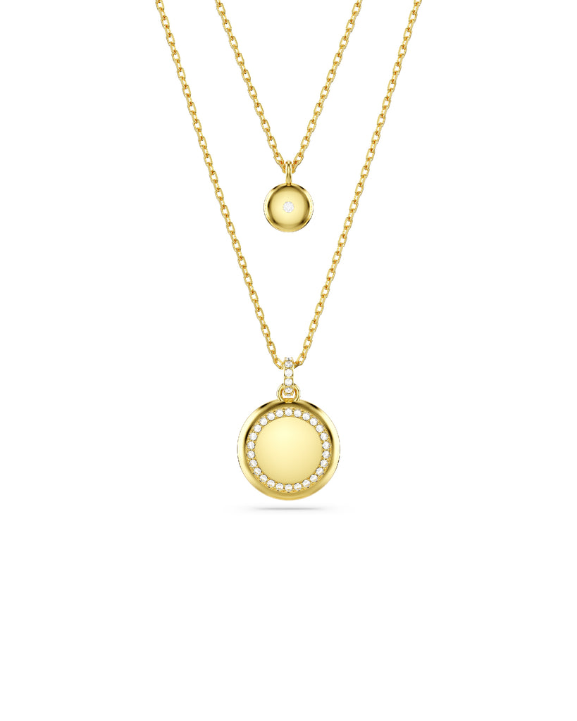 Collana da donna Swarovski Meteora placcato oro con due catene e due ciondoli tondi con pavé di cristalli 5683442