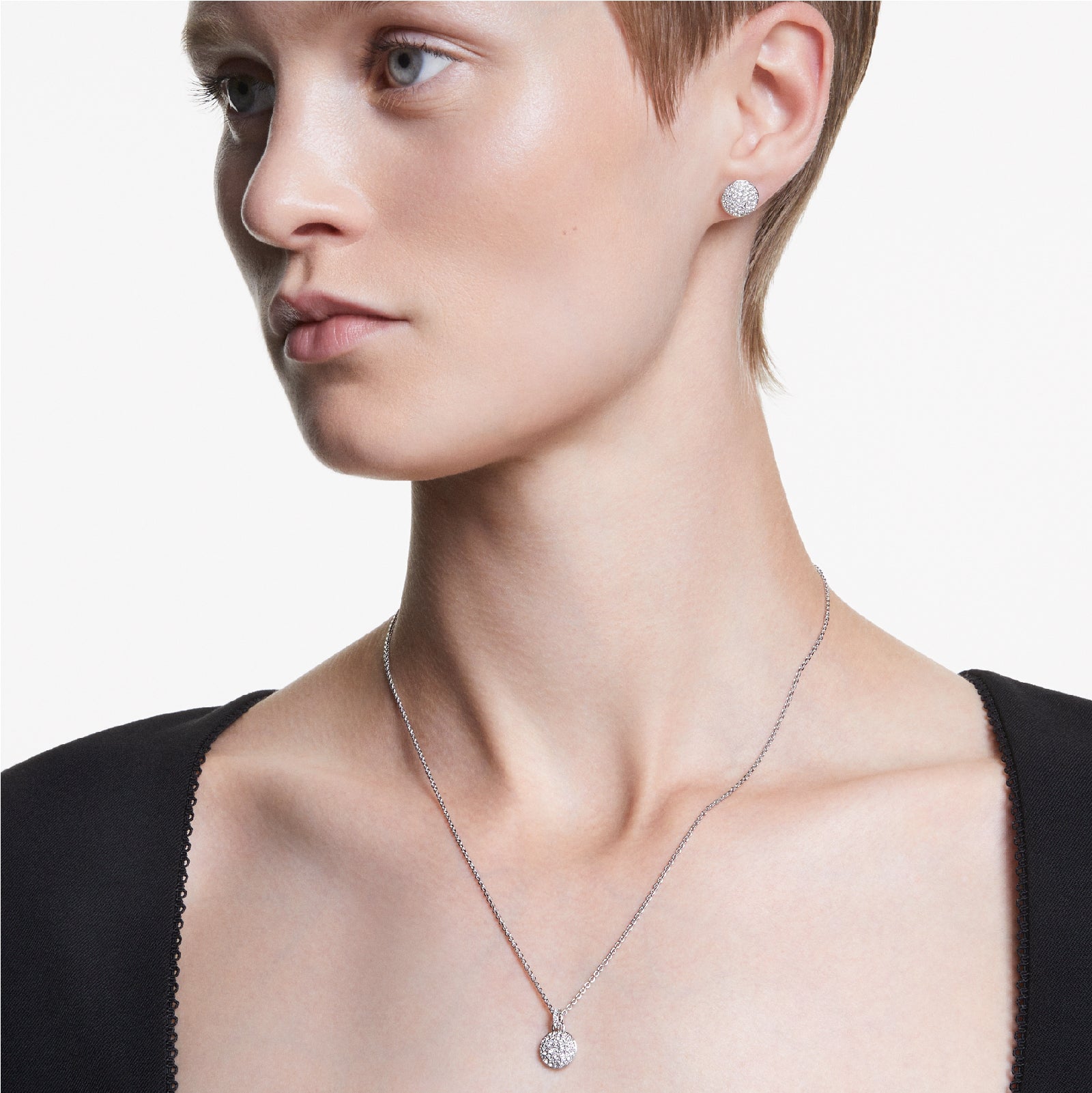 Set collana e orecchini donna Swarovski Meteora rodiati con pavé di cristalli 5683445