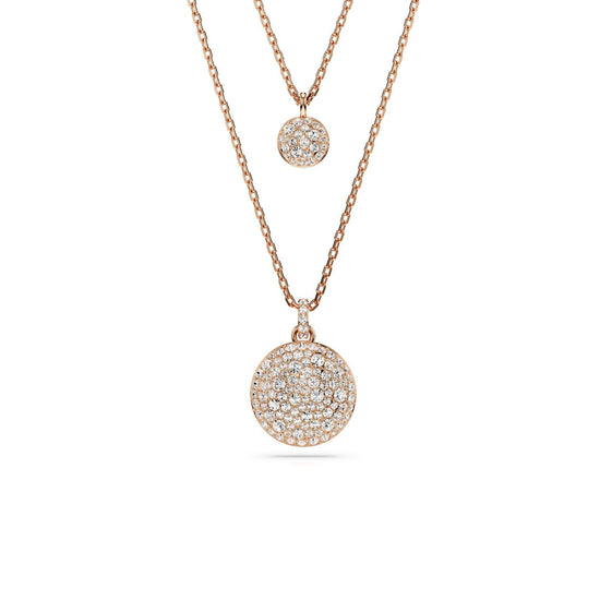 Collana donna Swarovski Meteora placcato rosé due catene e ciondoli tondi con cristalli 5683449-1