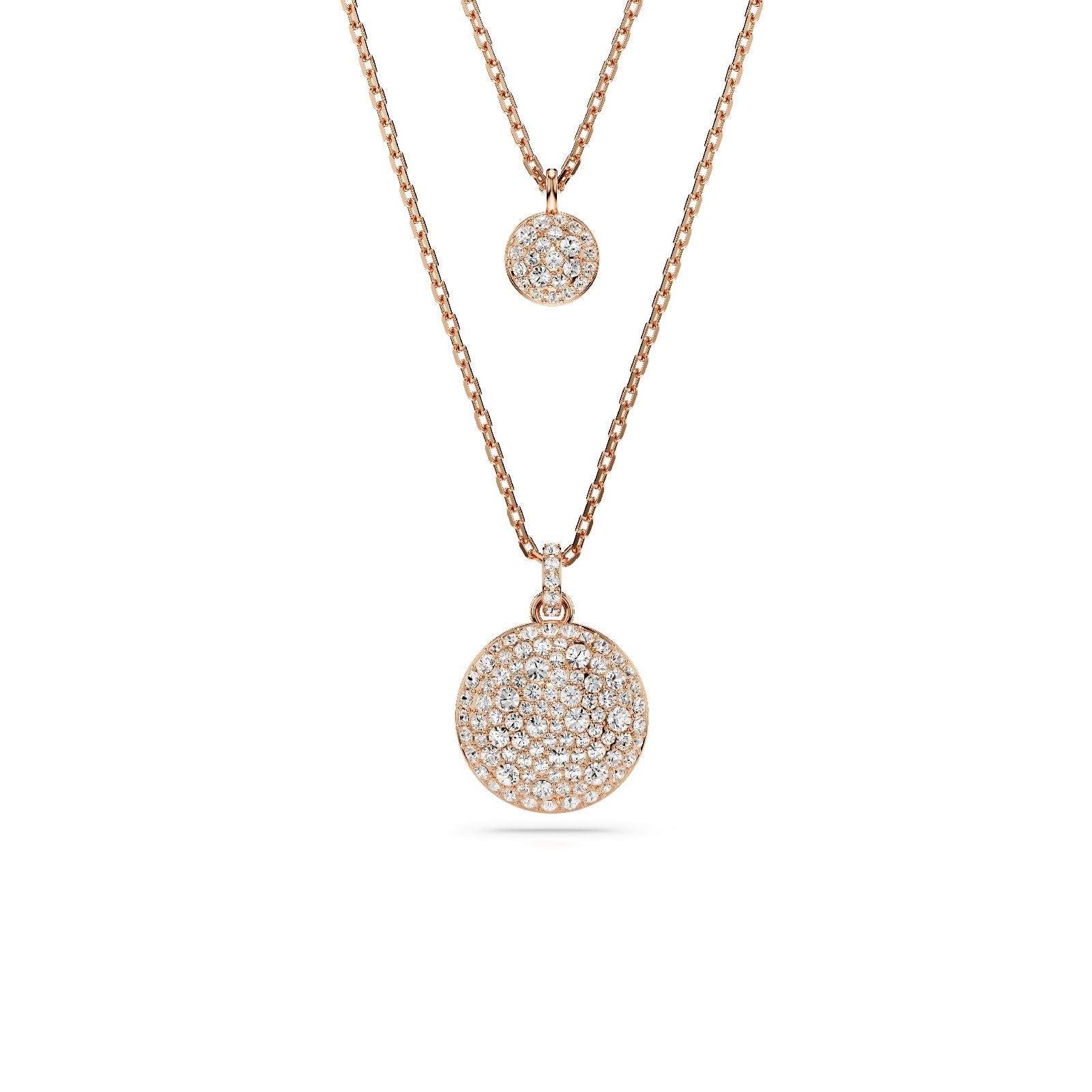 Collana donna Swarovski Meteora placcato rosé due catene e ciondoli tondi con cristalli 5683449-1
