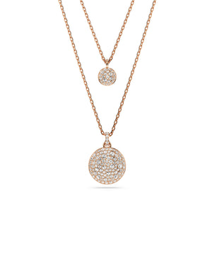 Collana da donna Swarovski Meteora placcato oro rosa con due catene e due ciondoli tondi con pavé di cristalli 5683449