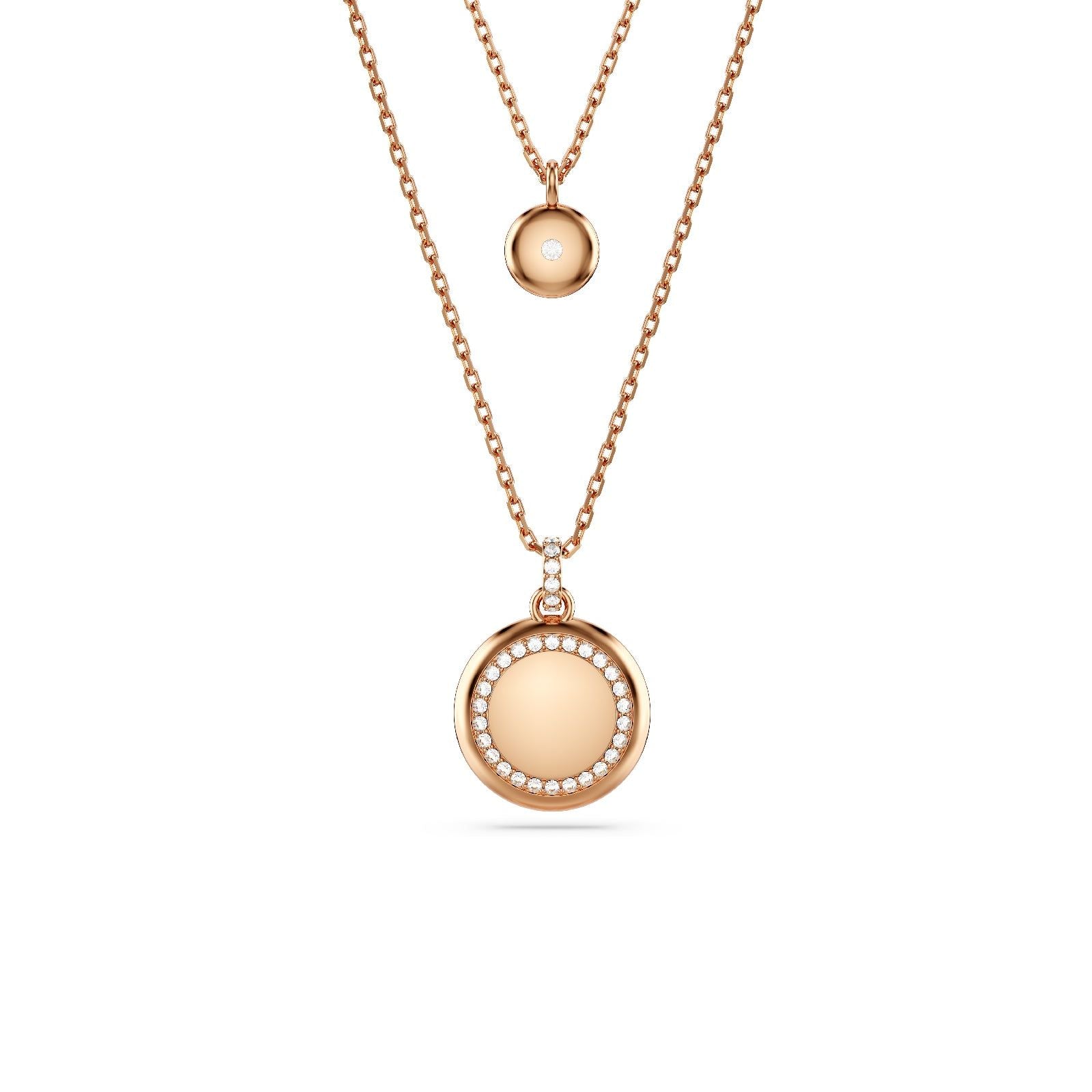 Collana donna Swarovski Meteora placcato rosé due catene e ciondoli tondi con cristalli 5683449-2