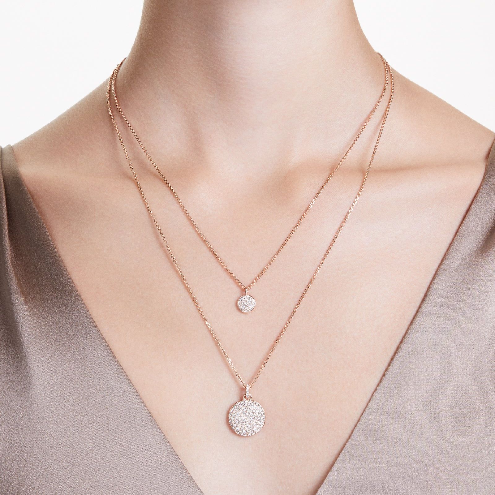 Collana donna Swarovski Meteora placcato rosé due catene e ciondoli tondi con cristalli 5683449-5