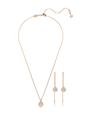 Set collana e orecchini pendenti da donna Swarovski Meteora placcati oro rosa con ciondolo tondo con pavé di cristalli 5683451