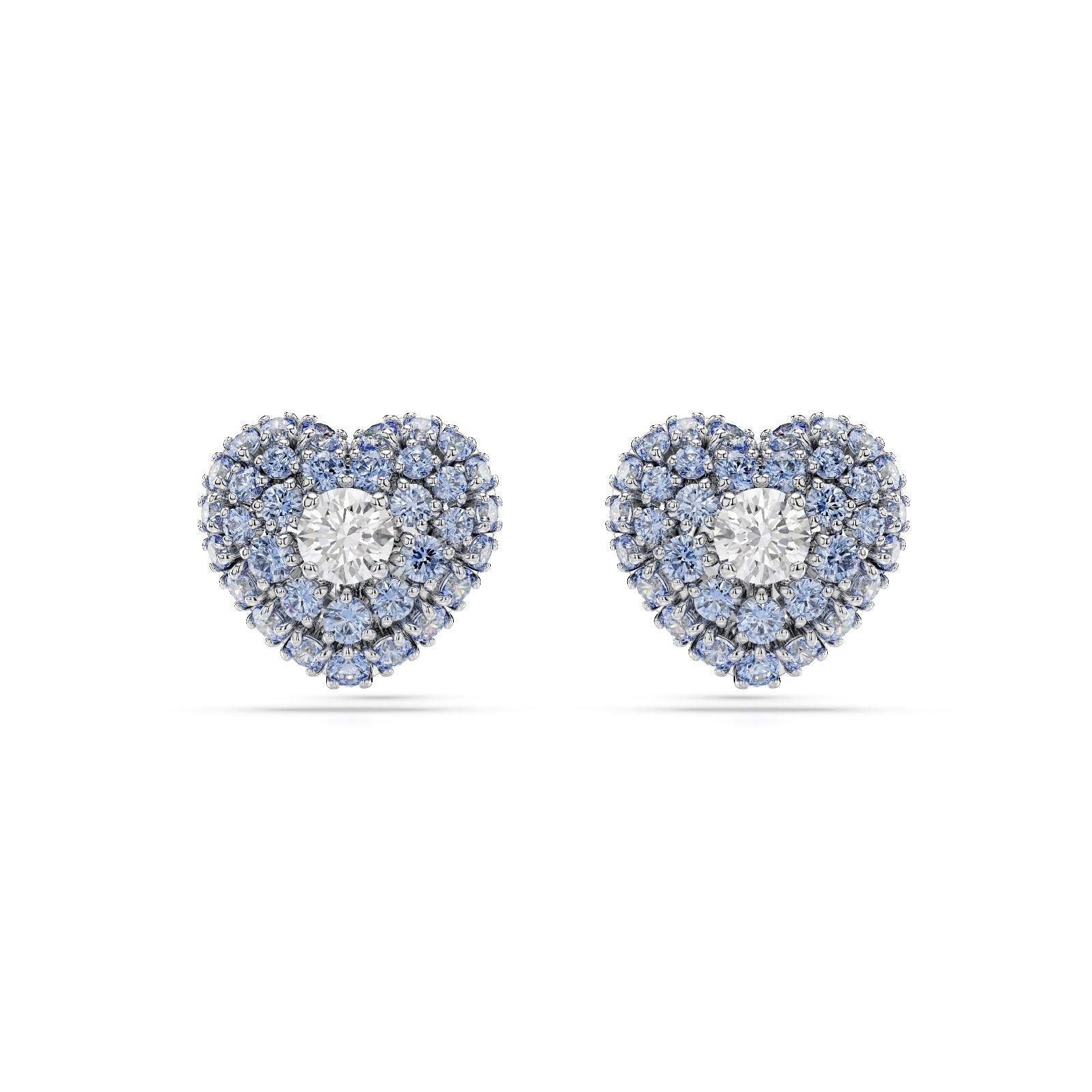 Orecchini donna Swarovski Hyperbola rodiati a cuore con cristalli blu e bianchi 5683576-1