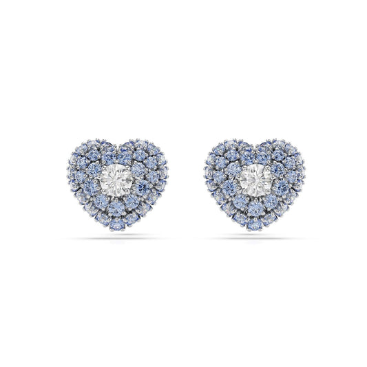 Orecchini donna Swarovski Hyperbola rodiati a cuore con cristalli blu e bianchi 5683576-1