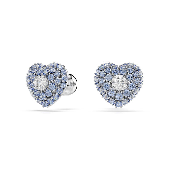 Orecchini donna Swarovski Hyperbola rodiati a cuore con cristalli blu e bianchi 5683576-2