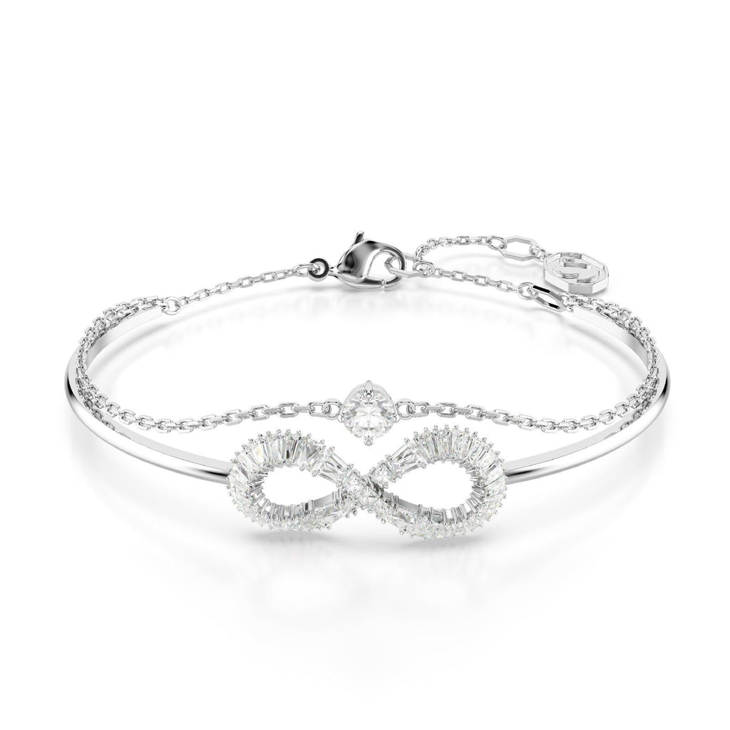 Bracciale da donna Swarovski Hyperbola in lega di metalli rodiata con una sezione rigida con infinito e una catena con cristallo 5684049