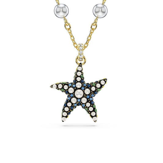 Collana donna Swarovski Idyllia placcato oro stella marina cristalli e perle 5684116-1