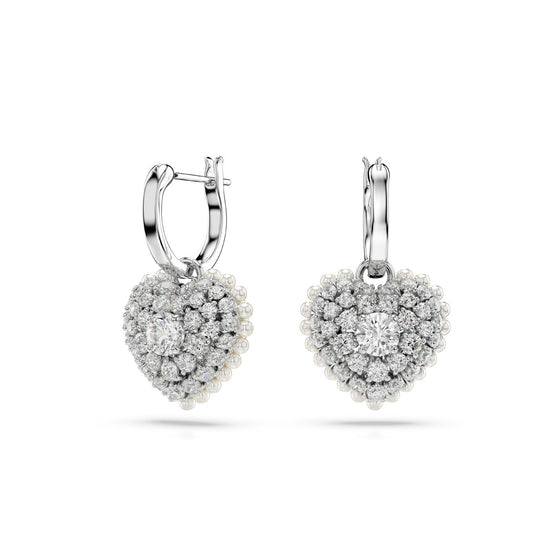 Orecchini donna Swarovski Hyperbola rodiati a cuore con cristalli e perle 5684384-1