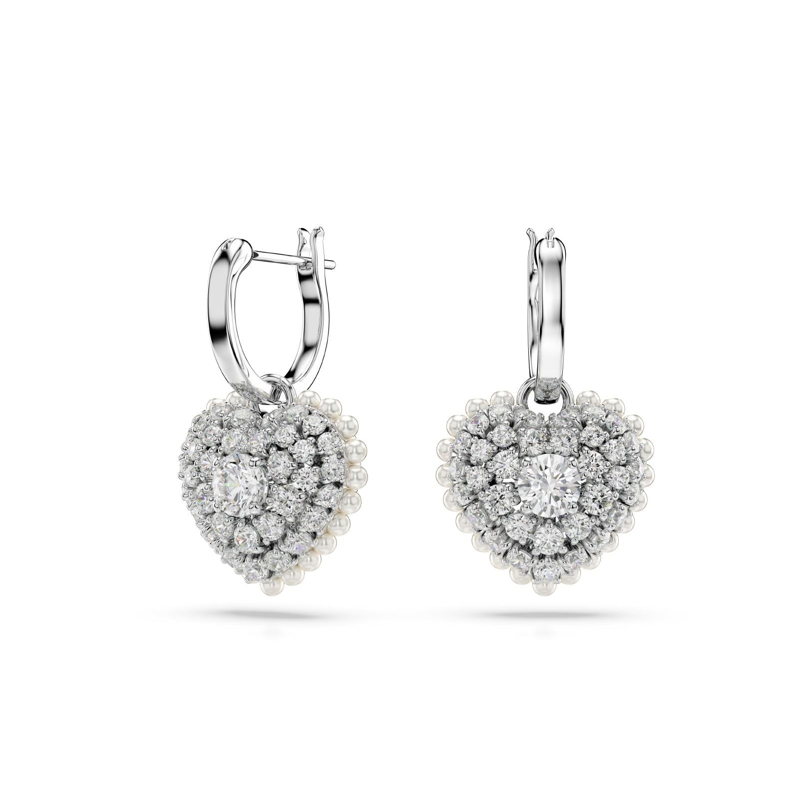 Orecchini donna Swarovski Hyperbola rodiati a cuore con cristalli e perle 5684384-1