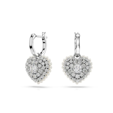 Orecchini donna Swarovski Hyperbola rodiati a cuore con cristalli e perle 5684384-1
