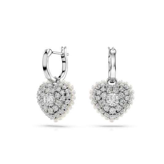 Orecchini donna Swarovski Hyperbola rodiati a cuore con cristalli e perle 5684384-1