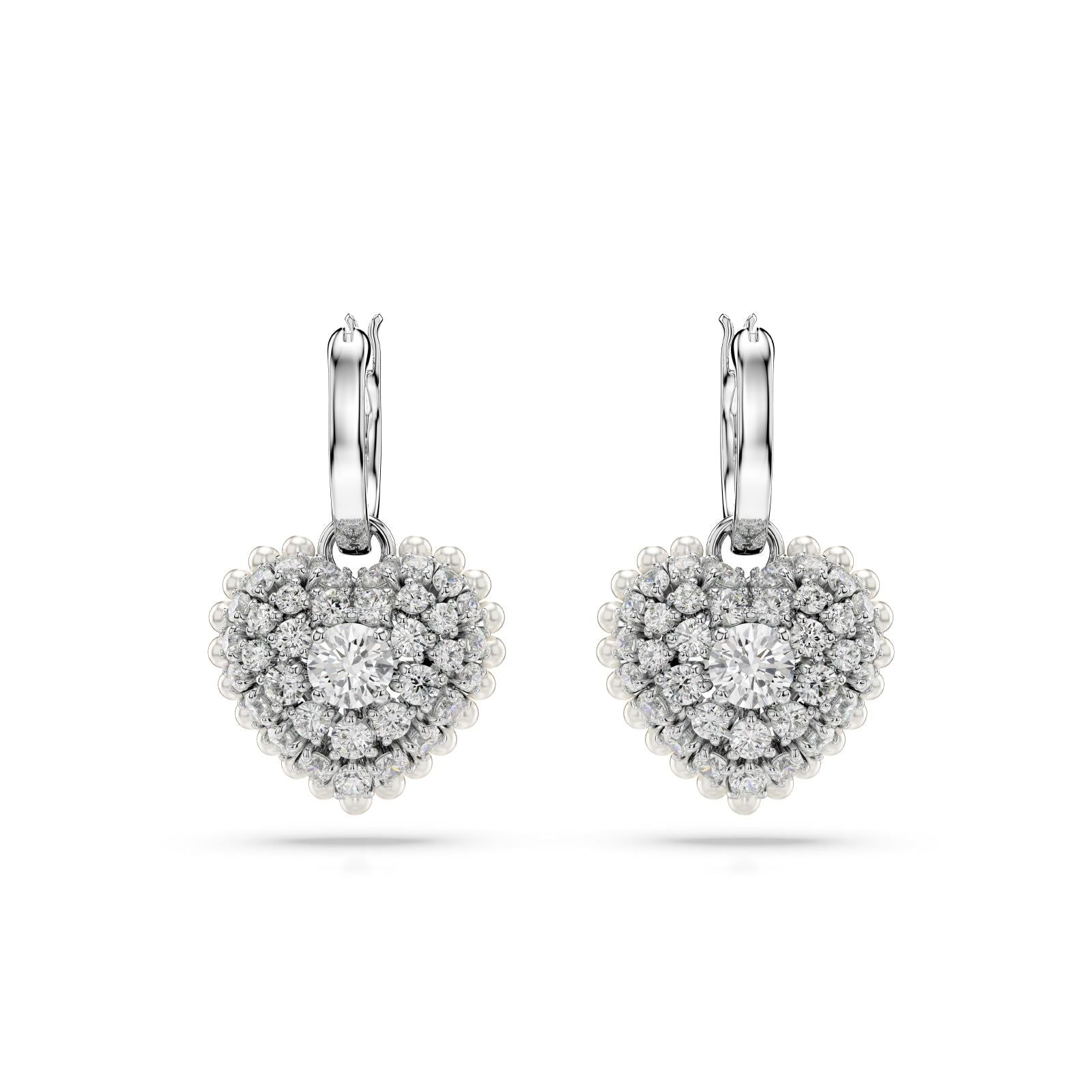 Orecchini donna Swarovski Hyperbola rodiati a cuore con cristalli e perle 5684384-2