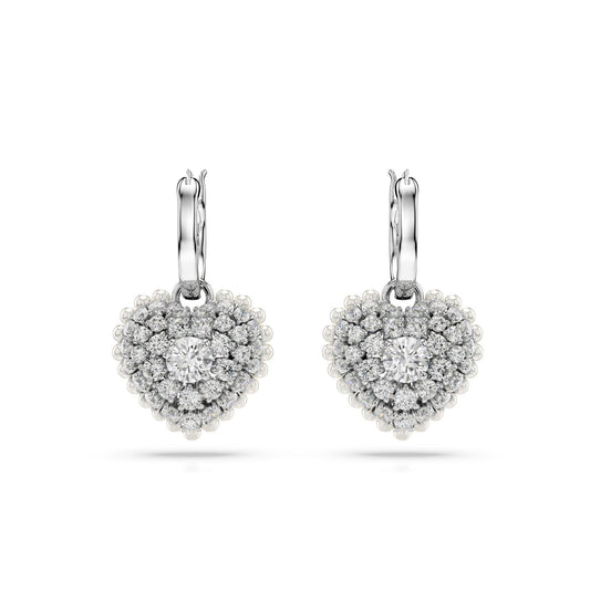 Orecchini donna Swarovski Hyperbola rodiati a cuore con cristalli e perle 5684384-2