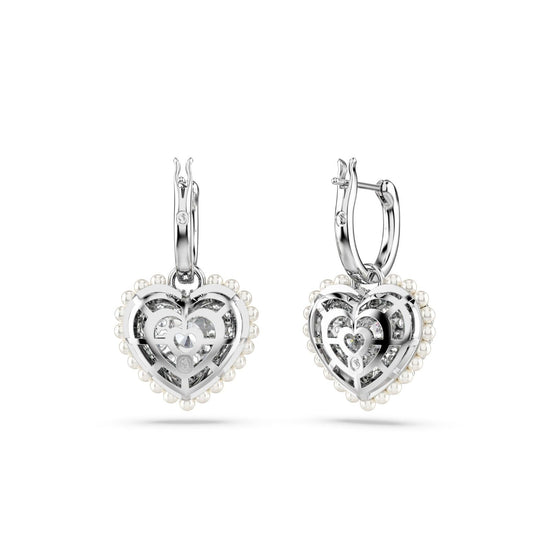 Orecchini donna Swarovski Hyperbola rodiati a cuore con cristalli e perle 5684384-3