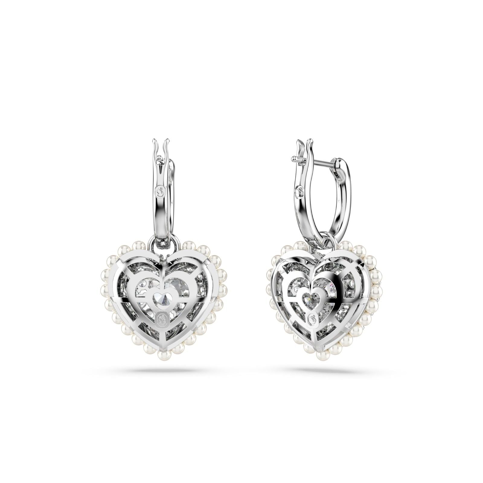 Orecchini donna Swarovski Hyperbola rodiati a cuore con cristalli e perle 5684384-3